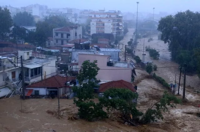 Floodwater in the town of Volos, central Greece