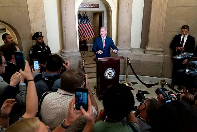 Speaker of the House Kevin McCarthy speaking at the Capitol in Washington