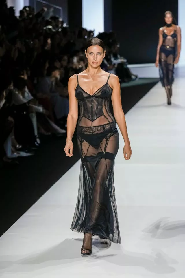 Irina Shayk wears a creation as part of the Dolce & Gabbana women’s Spring Summer 2024 collection presented in Milan, Italy