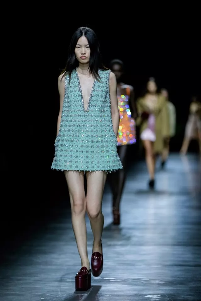 A model wears a creation as part of the Gucci women’s Spring Summer 2024 collection presented in Milan, Italy