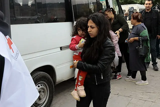 Ethnic Armenians from Nagorno-Karabakh arrive in Armenia’s Goris