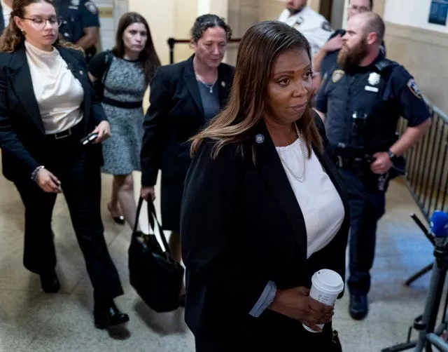 New York attorney general Letitia James leaves the courtroom at the end of day one of evidence during the civil business fraud trial