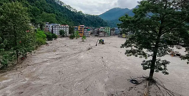 The town of Rangpo in Sikkim, India, was flooded