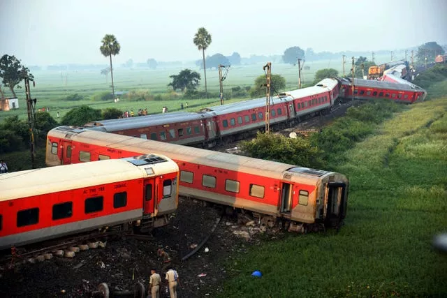 Derailed train in India