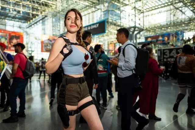 A woman dressed as Lara Croft from Tomb Raider