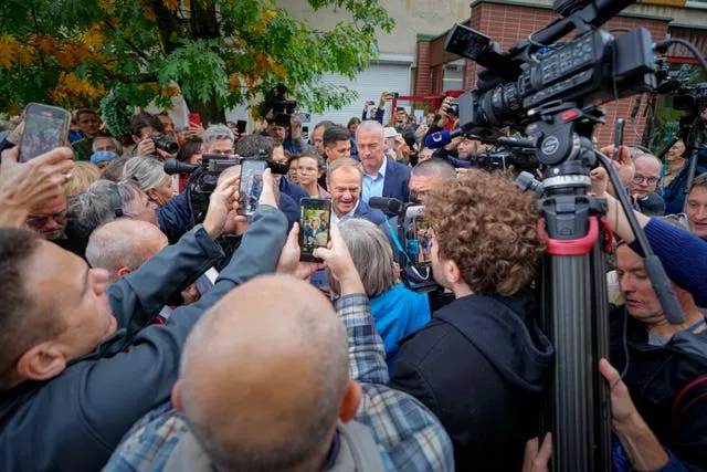 Poland’s main opposition leader Donald Tusk after casting his ballot 