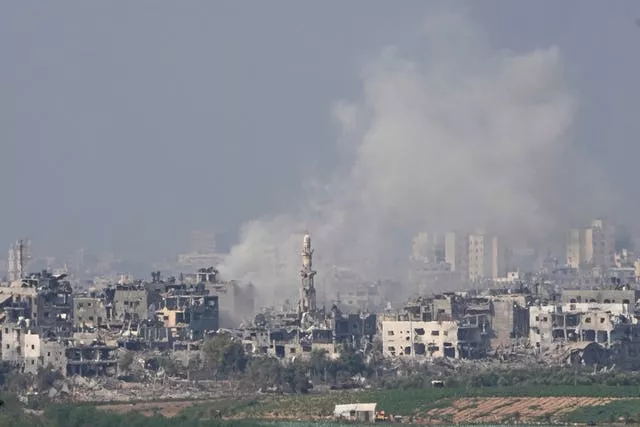 Smoke rises following an Israeli airstrike in the Gaza Strip 