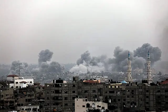 Smoke rises following an Israeli bombardment on Gaza City on Sunday