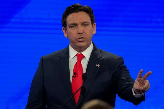 Republican presidential candidate and Florida governor Ron DeSantis during a Republican presidential primary debate hosted by NewsNation at the Moody Music Hall at the University of Alabama in Tuscaloosa