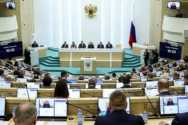 Valentina Matviyenko, speaker of the Federation Council, the Russian parliament’s upper chamber, background centre, leads the session of the Federation Council of the Federal Assembly of the Russian Federation in Moscow, Russia 