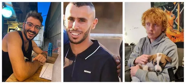 The hostages from left, Alon Shamriz, Samer Al-Talalka and Yotam Haim