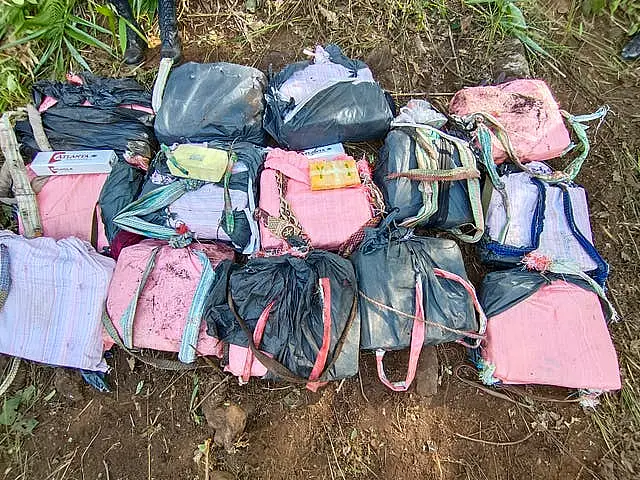 Bags containing methamphetamine pills are displayed during a news conference in Chiang Rai province, Thailand