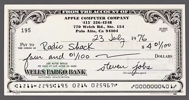 A cheque signed by Steve Jobs