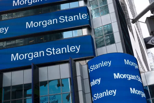 Electronic signage is shown at Morgan Stanley headquarters in New York 