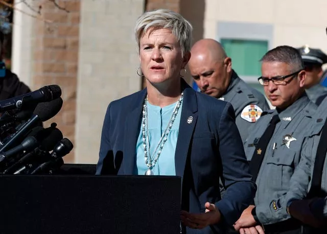 Santa Fe district attorney Mary Carmack-Altwies speaks during a news conference