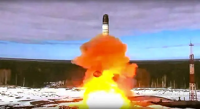 The Sarmat intercontinental ballistic missile is launched from Plesetsk in north-western Russia