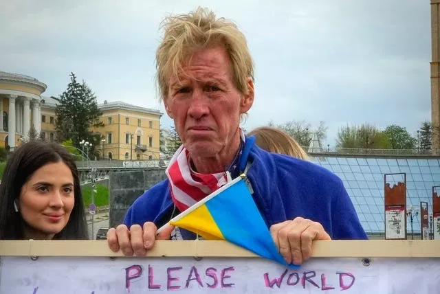 Ryan Wesley Routh takes part in a rally in central Kyiv, Ukraine, in April 2022 