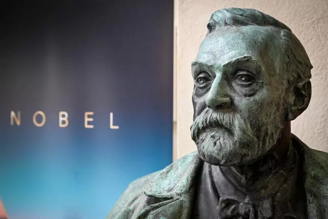 A bust of Alfred Nobel on display following a press conference at the Karolinska Institute in Stockholm, Sweden 