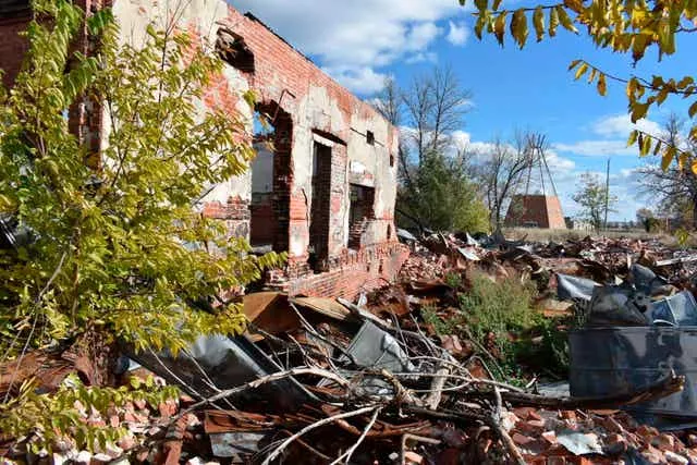 Ruins of a building that was part of a Native American boarding school on the Rosebud Sioux Reservation in Mission, South Dakota