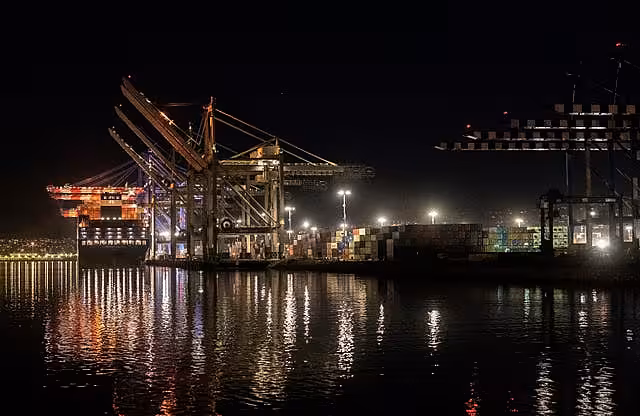 A ship docked at the Port of Los Angeles
