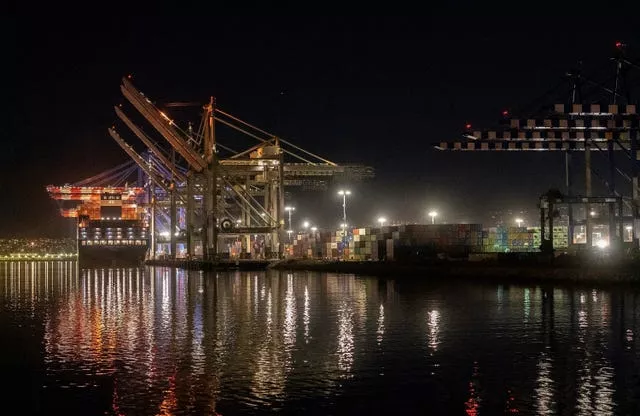 A ship docked at the Port of Los Angeles