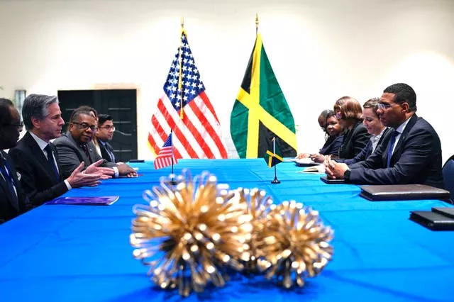 Antony Blinken na reunião com líderes caribenhos na Jamaica