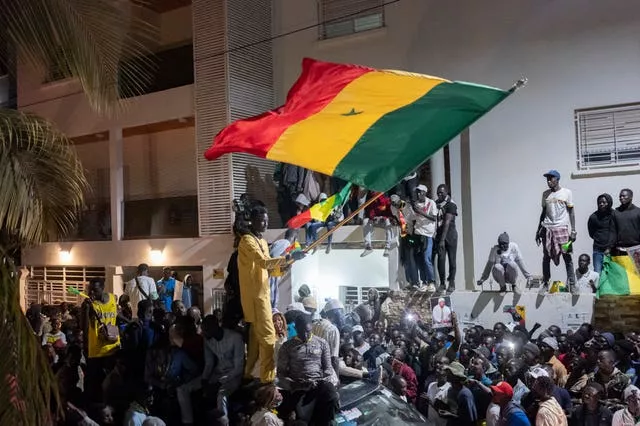Supporters celebrate the release of Ousmane Sonko in Dakar