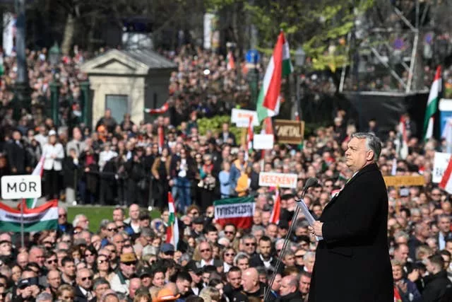 Crowds gathered to hear Viktor Orban deliver his speech
