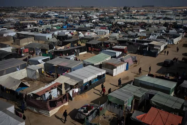 A makeshift camp of tents 