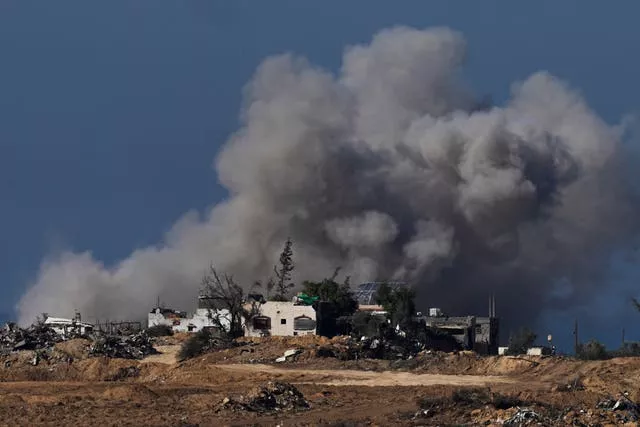 Smoke rises following an Israeli bombardment in the Gaza Strip, as seen from southern Israel