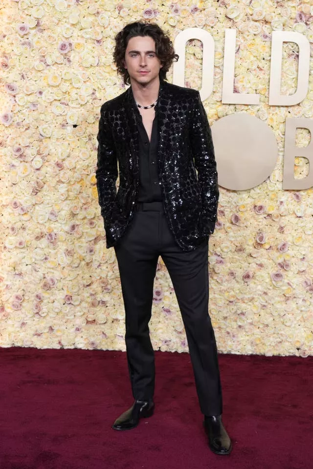 Timothee Chalamet arrives at the 81st Golden Globe Awards