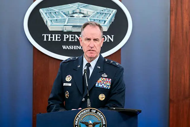 Pentagon press secretary Air Force Major General Pat Ryder takes questions from reporters during a press conference at the Pentagon in Washington