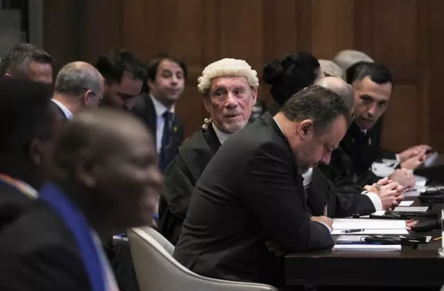 Malcolm Shaw, centre, at the International Court of Justice in The Hague, Netherlands