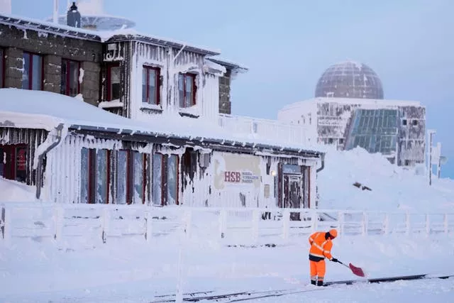 Clearing snow on a railway