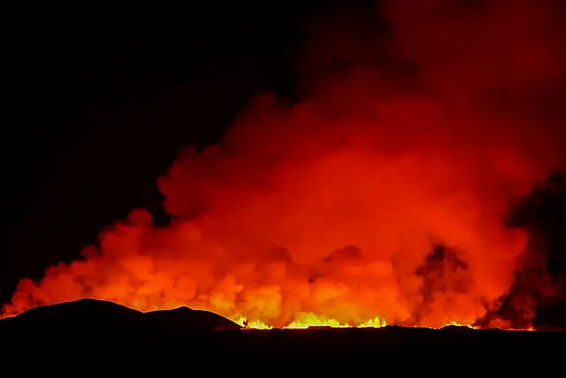 A volcano erupting north of Grindavik, Iceland