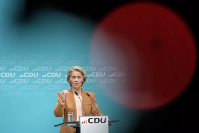 Ursula von der Leyen, president of the European Commission, is pictured during a press conference after a board meeting of the Christian Democratic Union in Berlin, Germany