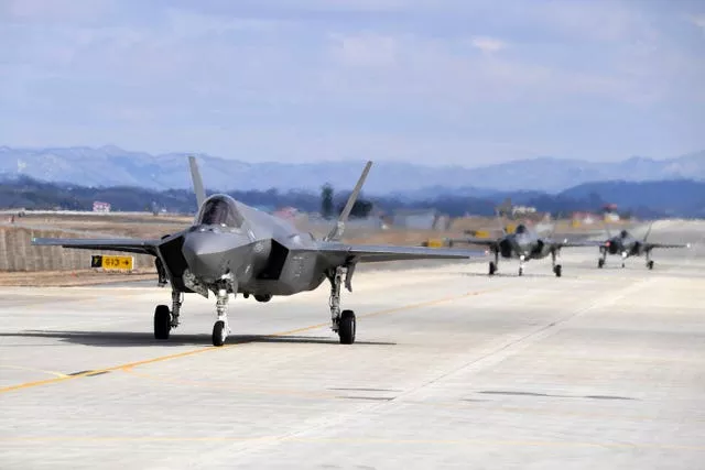 South Korean Air Force F-35A fighter jets prepare to take off from a South Korean Air Force base in Cheongju, South Korea 