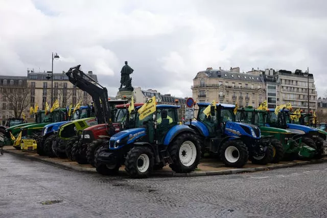 Tractors parked on a square in Paris 