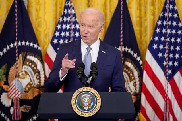 US President Joe Biden speaks during an event with the National Governors Association in the East Room of the White House