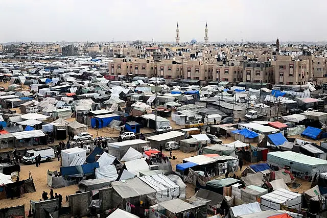 A tent camp housing Palestinians displaced by the Israeli offensive in Rafah, Gaza Strip