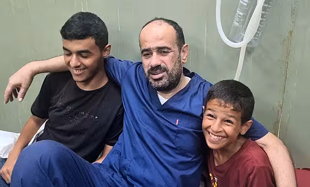 Video grab of Mohammed Abu Selmia with two family members after his release by Israel