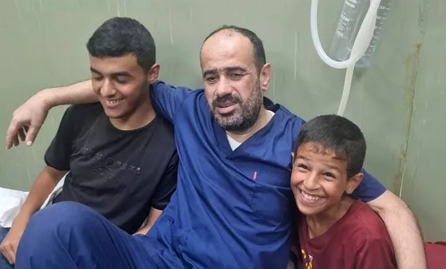 Video grab of Mohammed Abu Selmia with two family members after his release by Israel