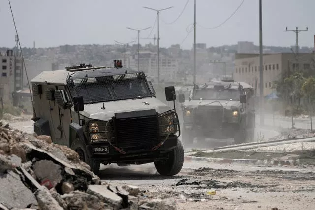 Israeli military vehicles on the move during an operation in the West Bank city of Jenin