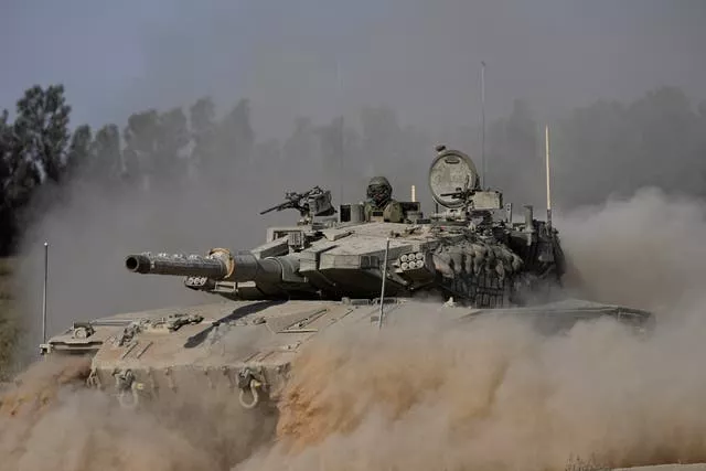 An Israeli tank near the Israel-Gaza border 