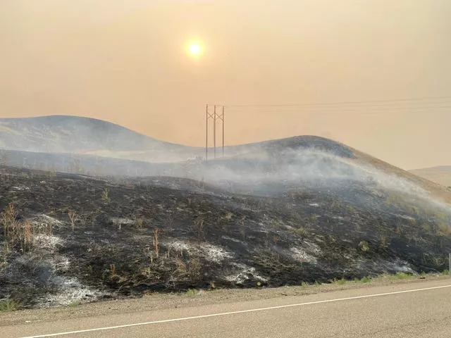 An area burned by the Durkee fire near Interstate 84 close to Huntington, Oregon 