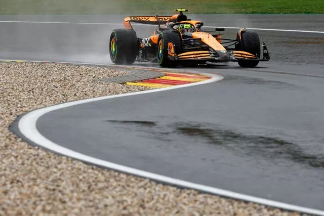 Lando Norris enters a chicane during practice for the Belgian Grand Prix