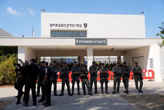 Israeli police stand guard during the right-wing protest