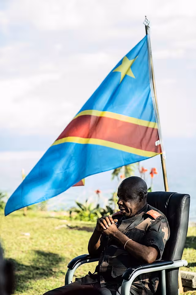 Major General Peter Cirimwami at a news conference in Goma in 2024
