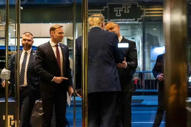 Republican presidential candidate former President Donald Trump greets Poland’s President Andrzej Duda at Trump Tower