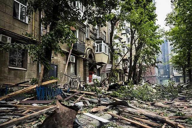 Damage caused by Russia’s attack on a residential building in Dnipro, Ukraine